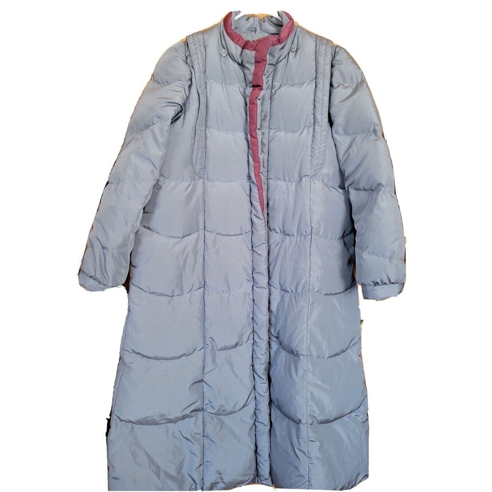 Women's Long Puffer Coat - Light Blue and Pink